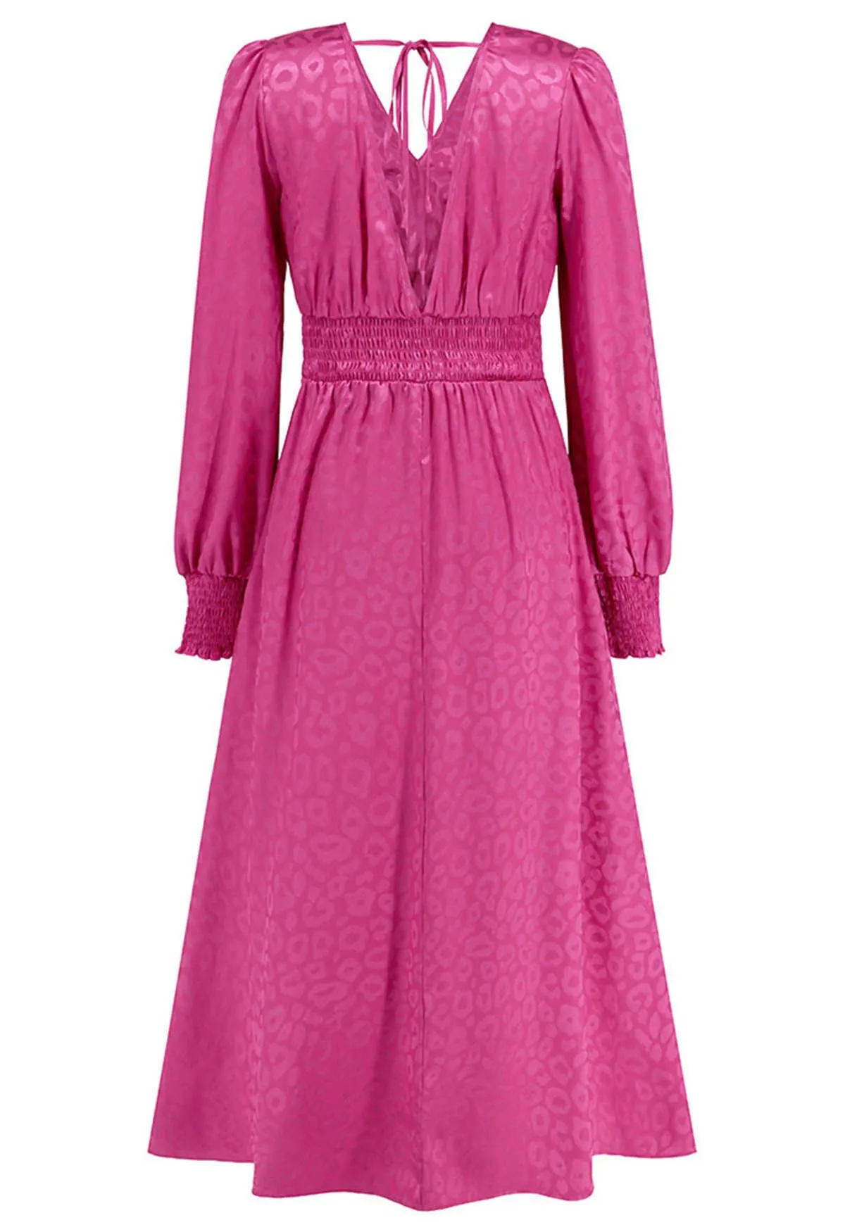 Robe longue à volants en jacquard léopard brillant en magenta