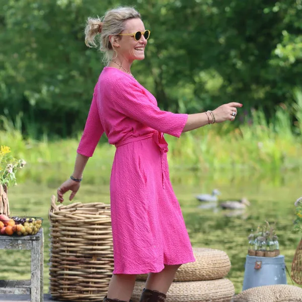 Robe Swan -  Viscose gaufrée fushia
