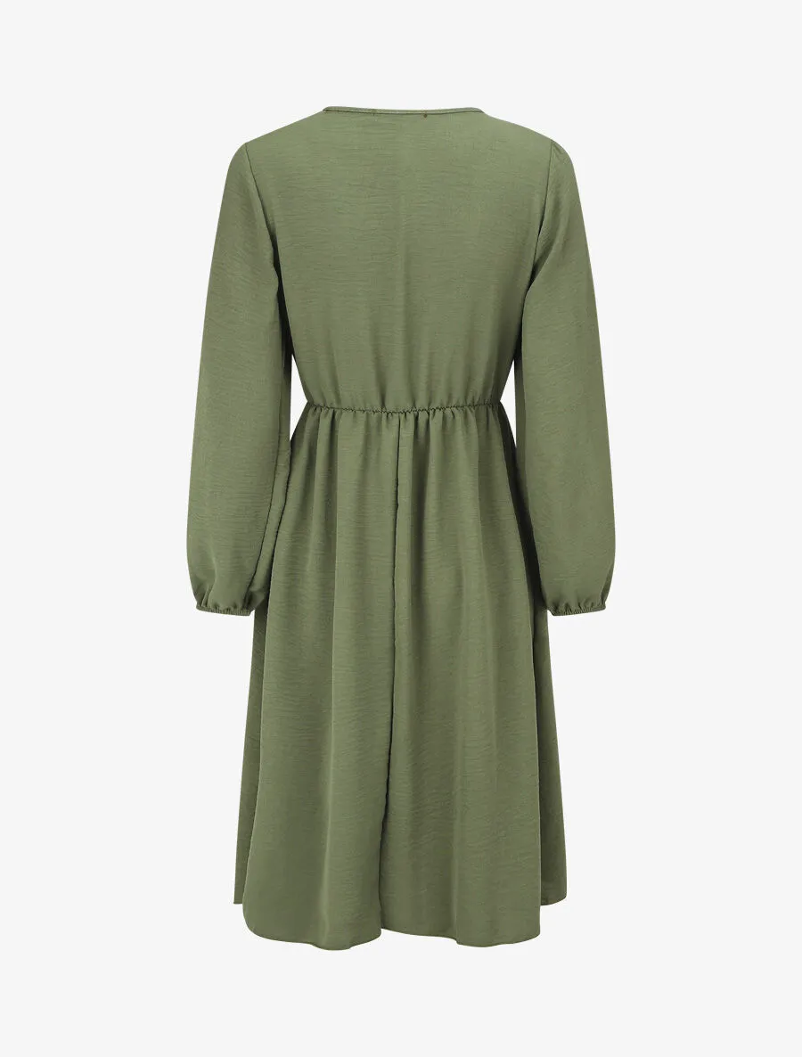 Robe uni à col en V décolleté - Kaki