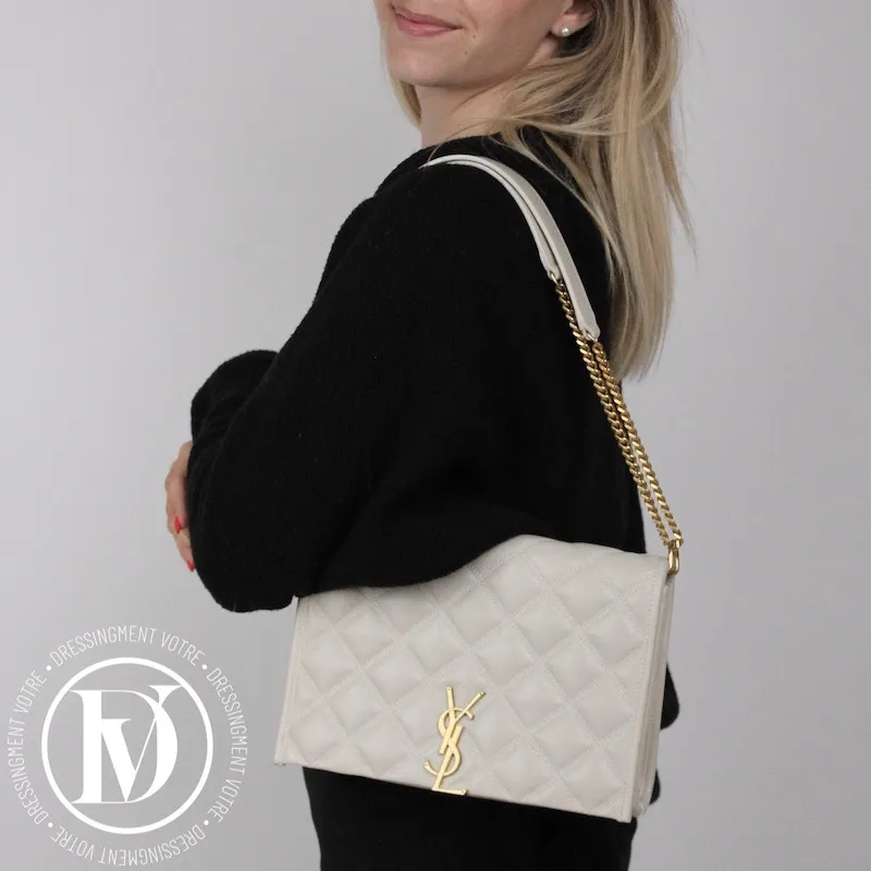 Sac Becky médium en cuir blanc cassé – Saint Laurent