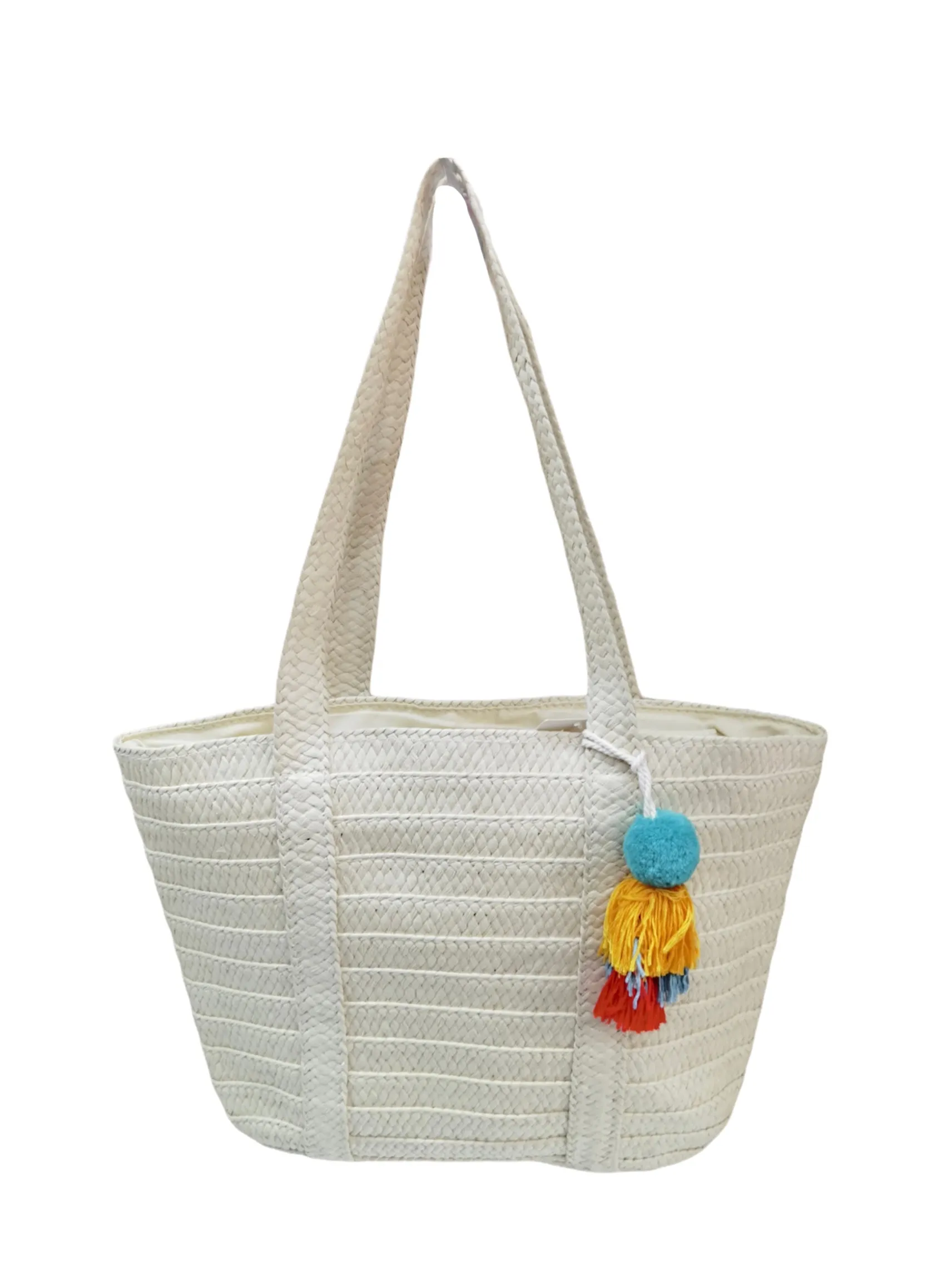 Sac été cabas paille pompon (x3)