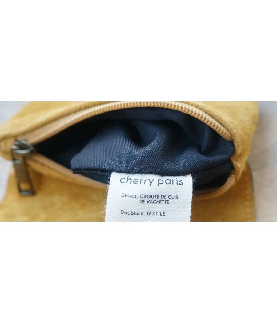 SANTAIA PORTE-MONNAIE CUIR DAIM BRILLANT CHERRY PARIS CHARLINE JAUNE