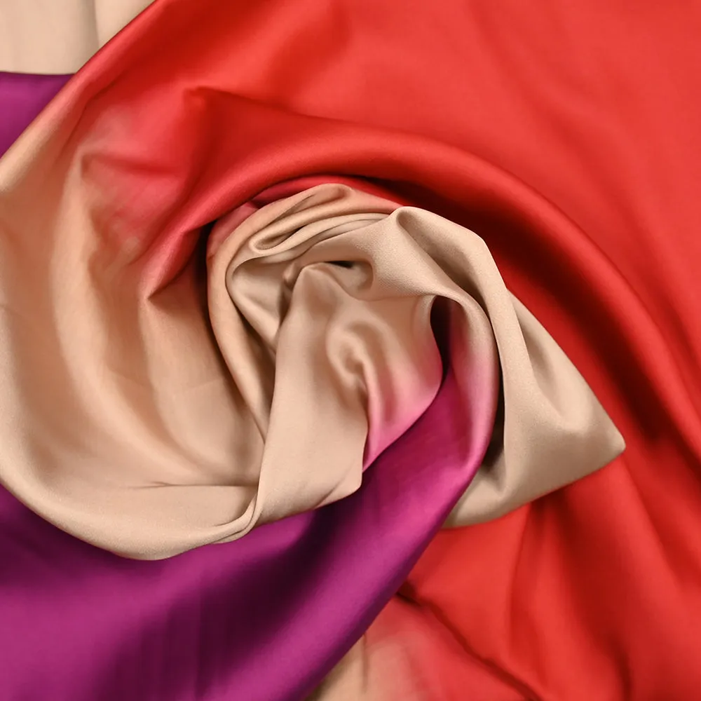Satin polyester dégradé rouge, doré et violet
