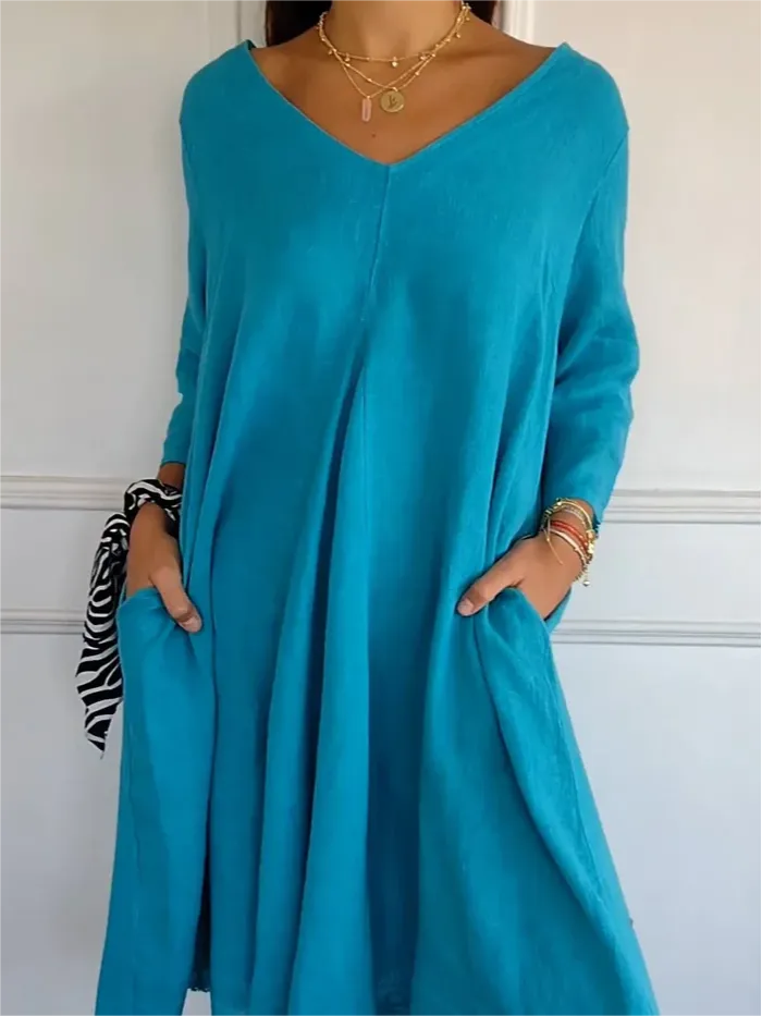 SoClo - Robe à encolure en V en coton et lin