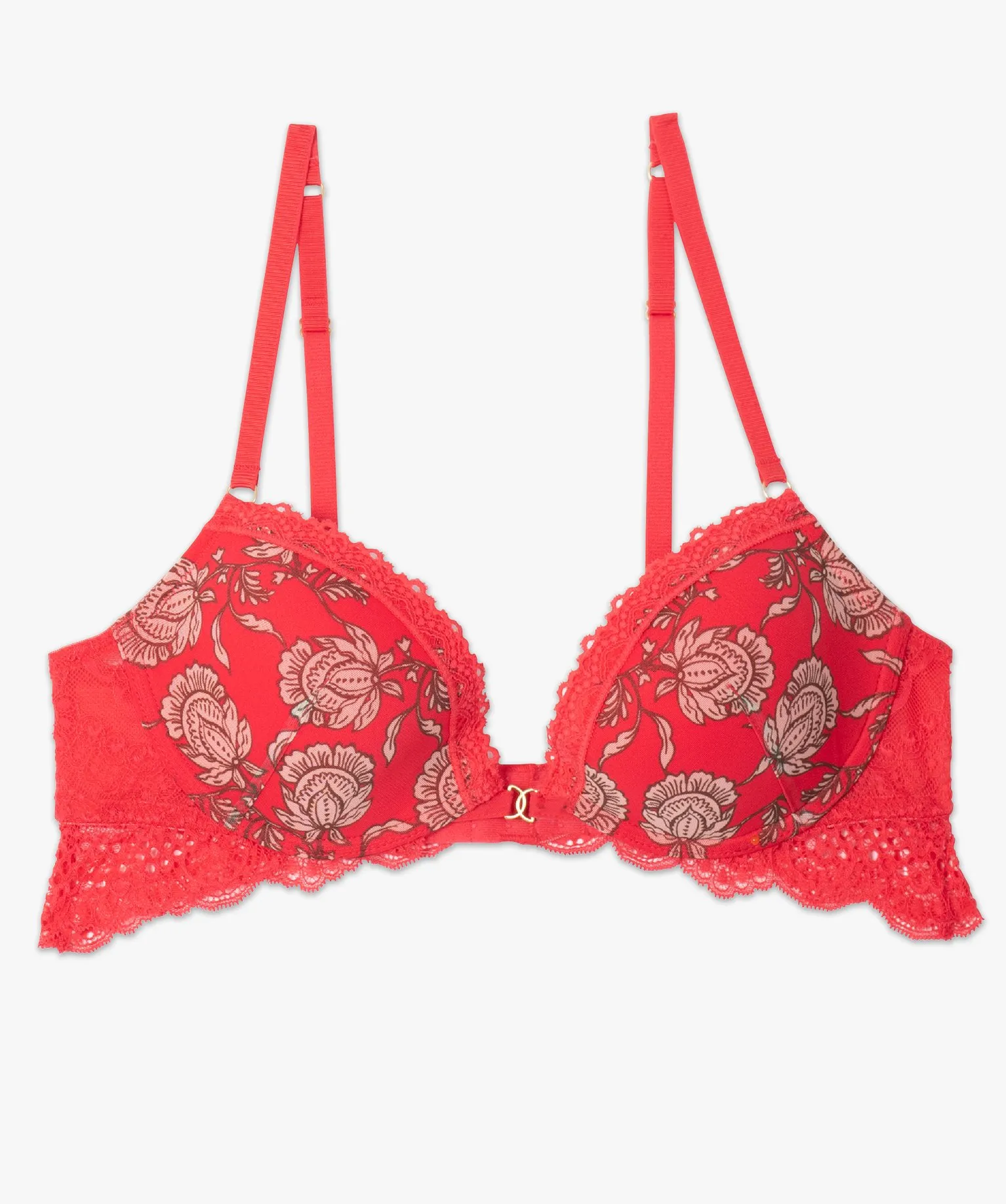 Soutien-gorge corbeille à motifs fleuris et dentelle rouge