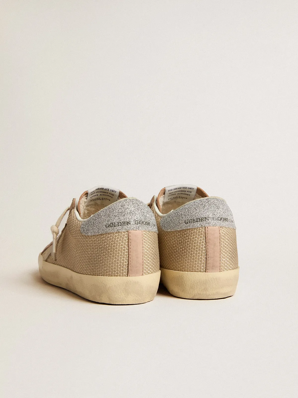 Super-Star LTD en résille blanche et nubuck rose avec contrefort en cristaux Swarovski | Golden Goose