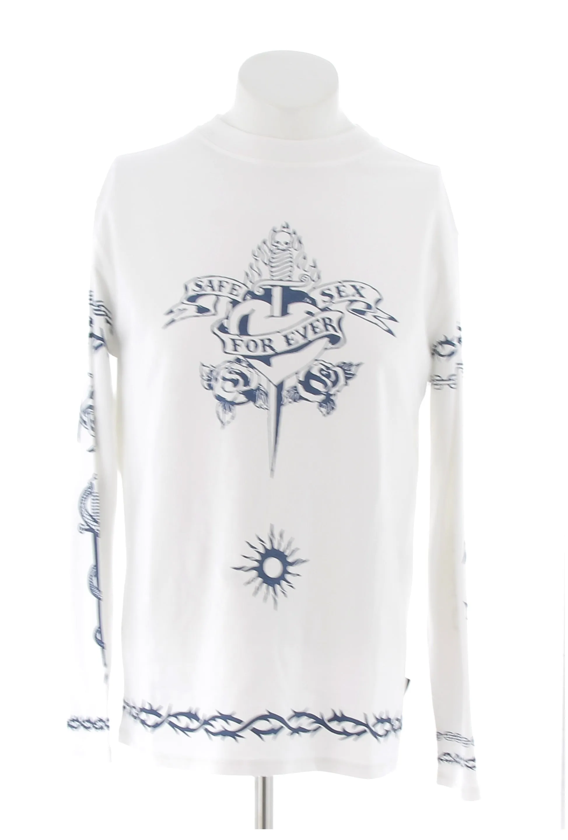 T-shirt blanc à manches longues avec imprimés