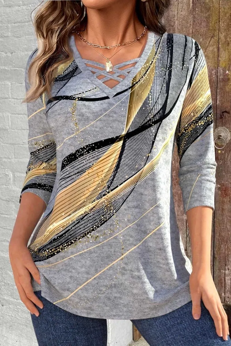 T-shirt croisé géométrique à motifs en gris clair