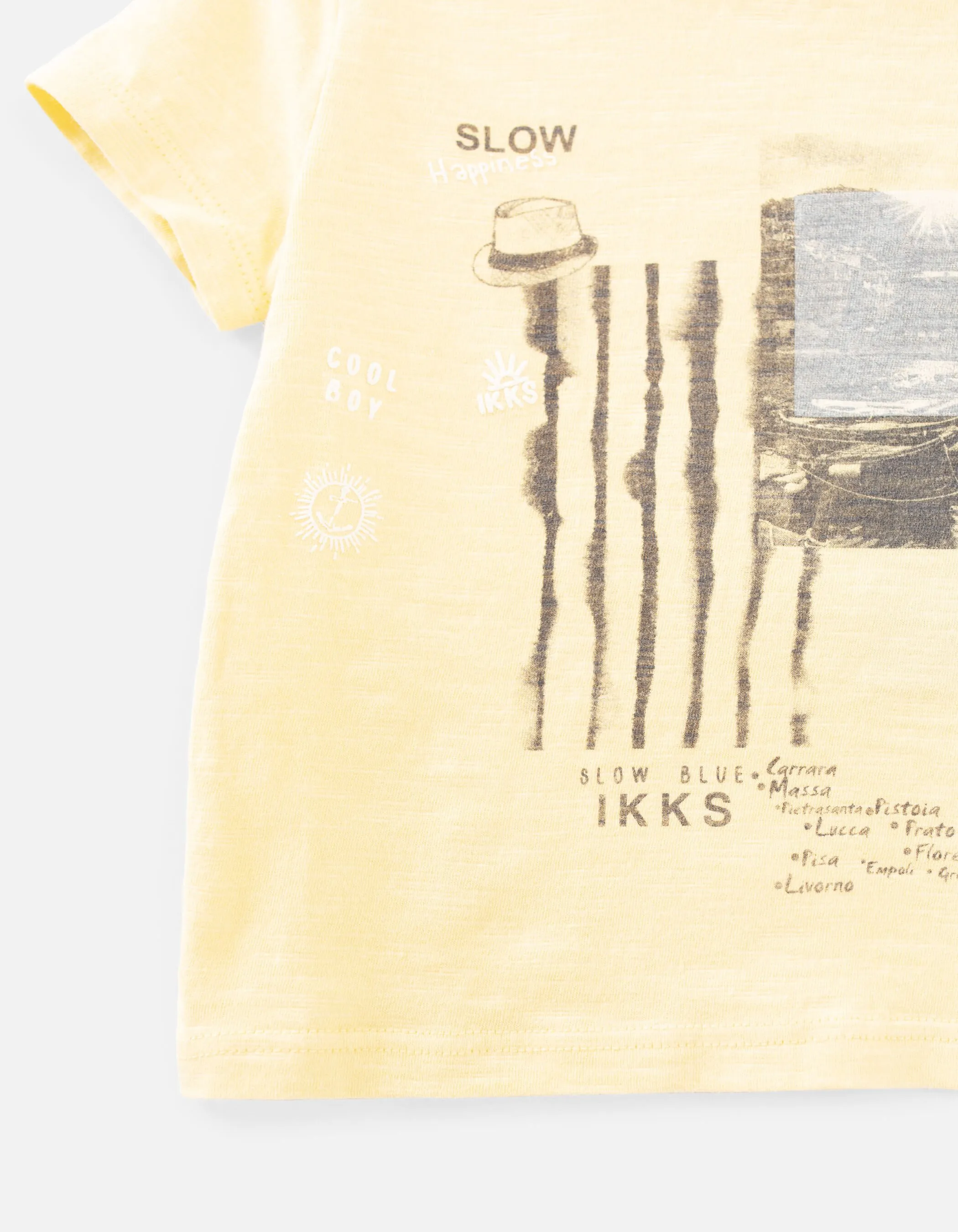 T-shirt jaune coton bio avec bateaux bébé garçon
