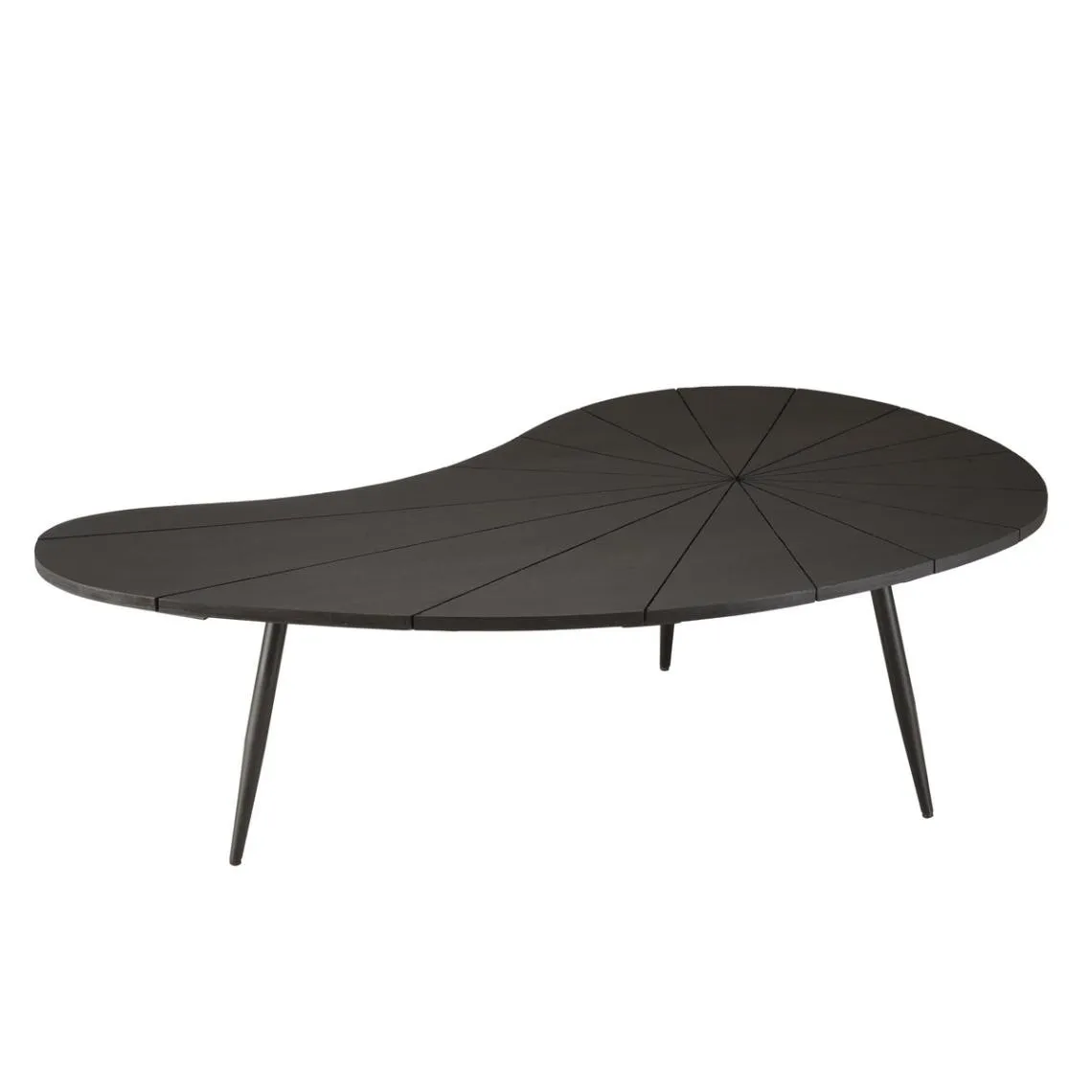 Table basse ovoïde plateau texturé Noir mat et pieds en Fer noir JAMES | 3 Suisses