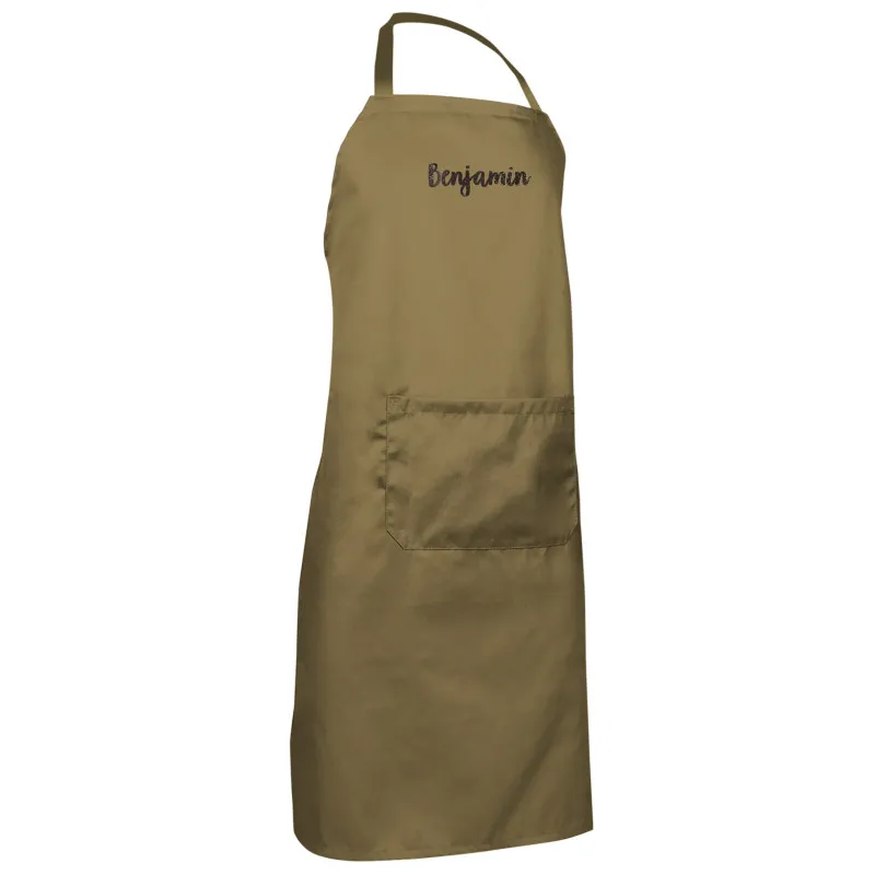 Tablier de cuisine adulte camel brodé et personnalisé au prénom
