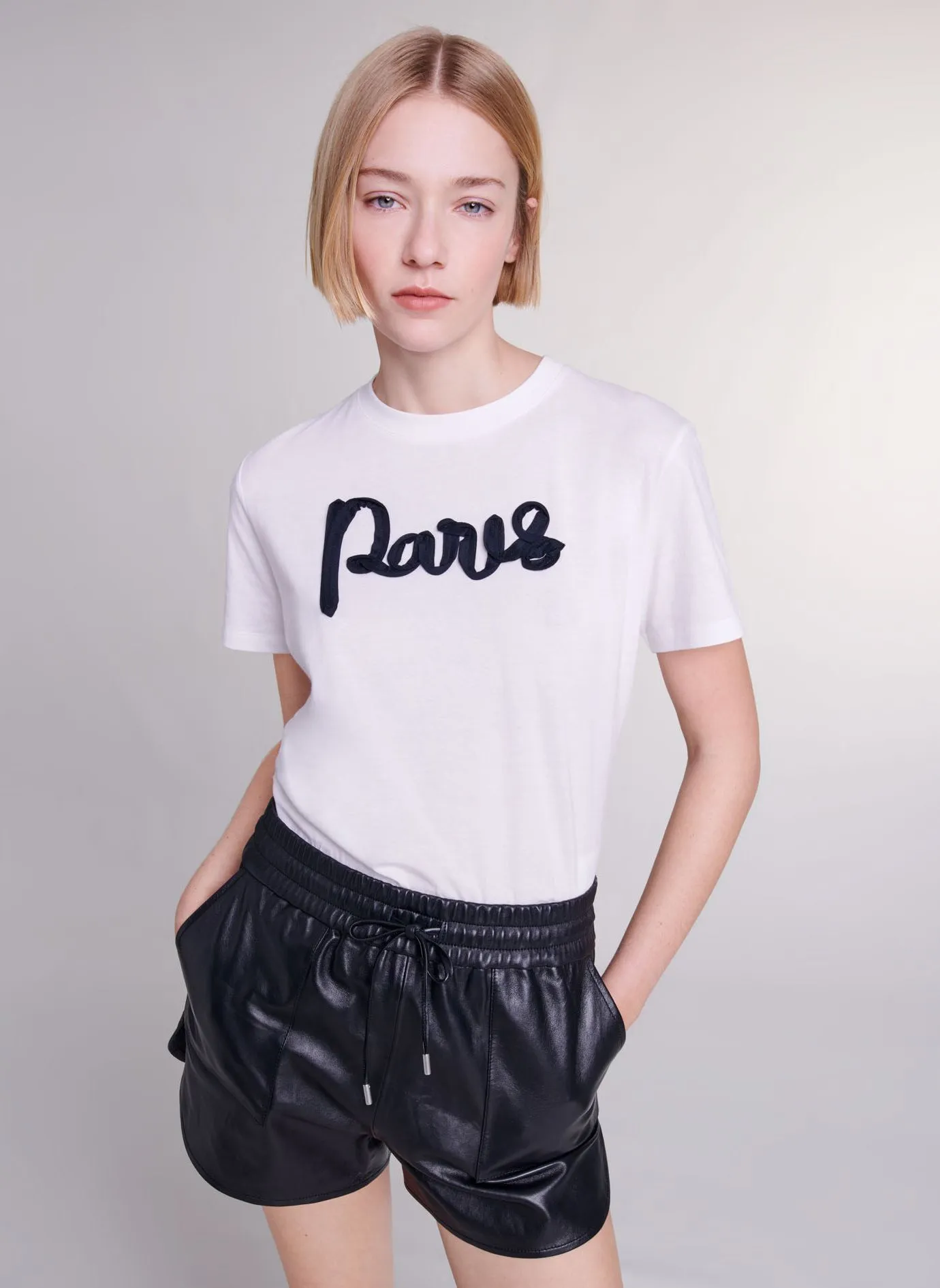 TEE-SHIRT DROIT COL ROND EN COTON MéLANGé SéRIGRAPHIé - MAJE pour FEMME | Printemps