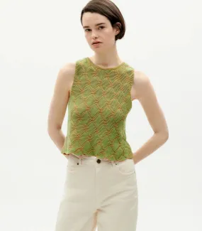 Thinking Mu Femme - Parrot Aura Knitted Top - Green and Orange