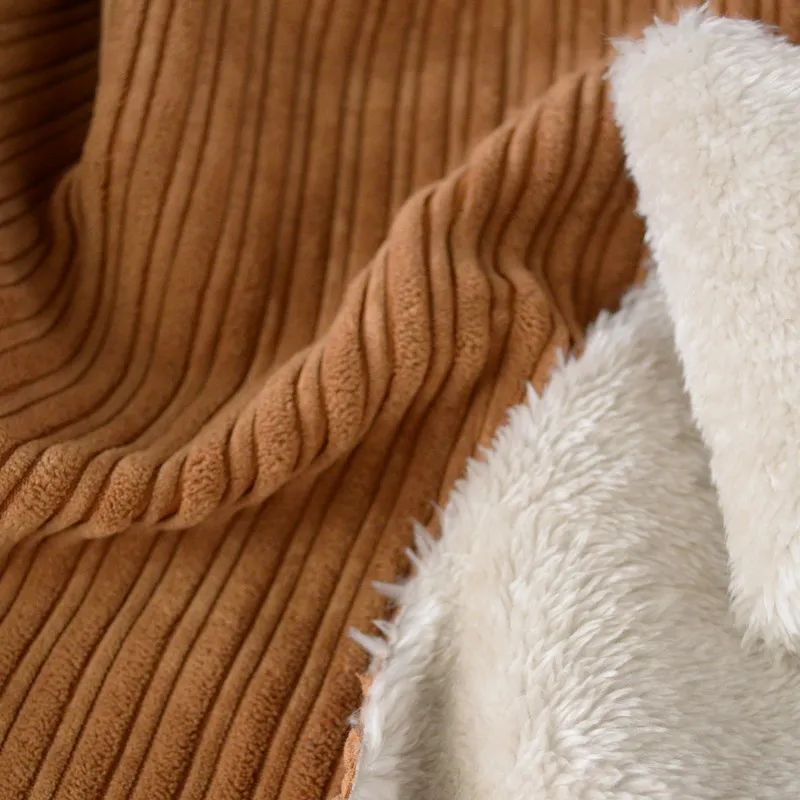 Tissu Velours grosse côtes Camel envers doudou