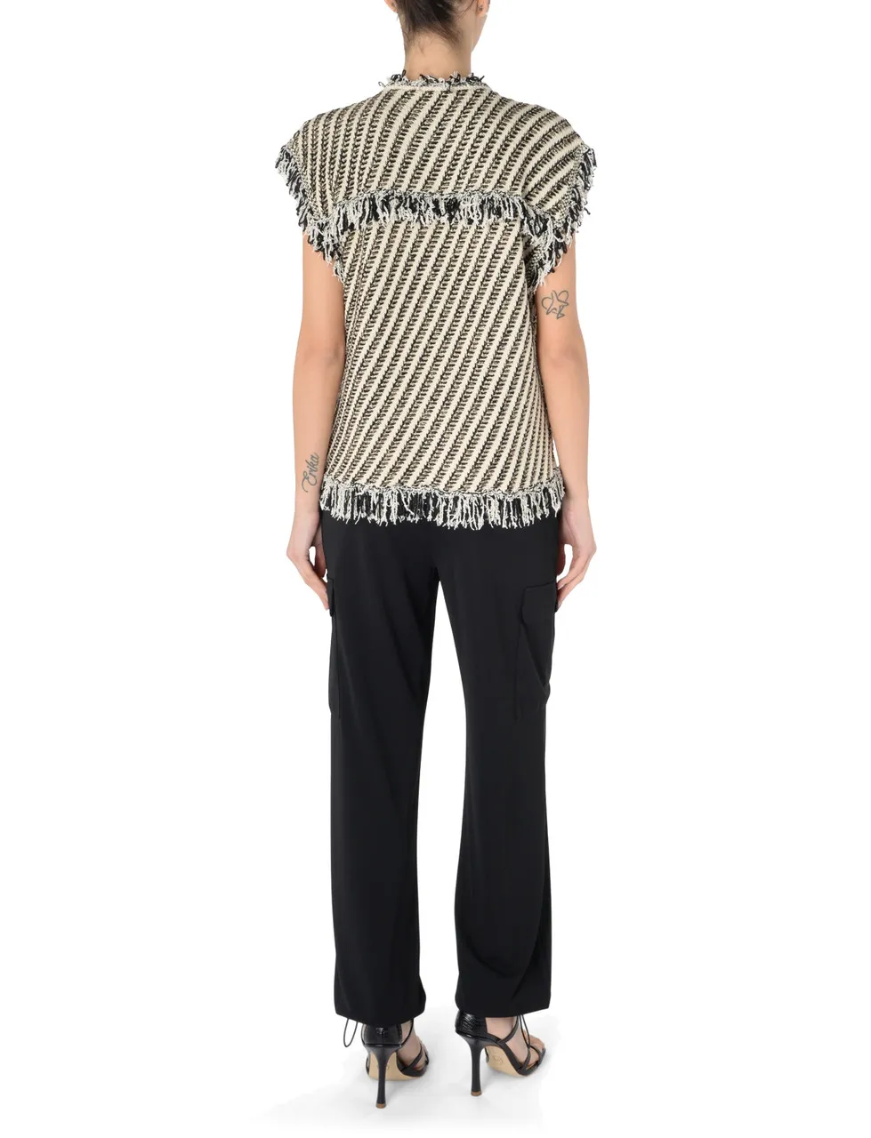 Twinset Gilet en maille jacquard avec franges