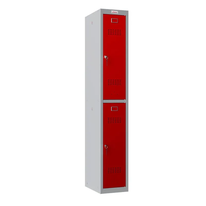 Vestiaire à deux casiers - fermeture à clé - gris / rouge