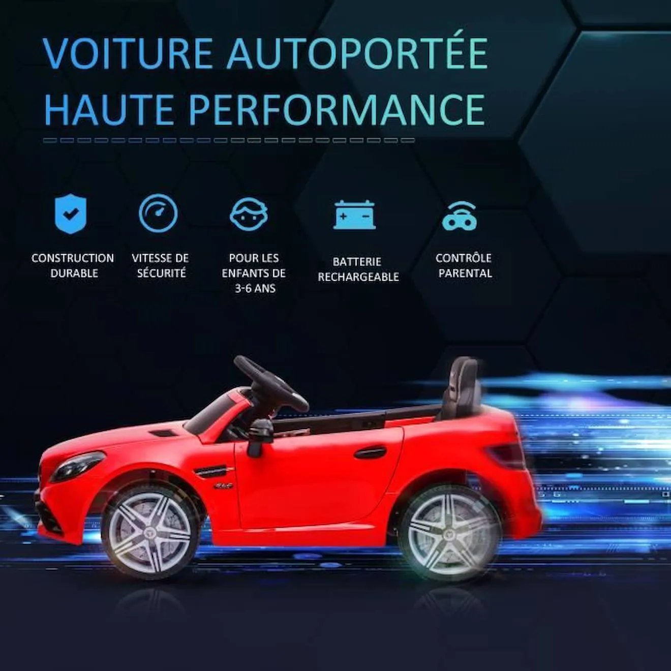 Voiture électrique enfant licence Mercedes SLC 300 V. Max. 5 Km/h effets sonores lumineux télécommande rouge rouge - Aiyaplay